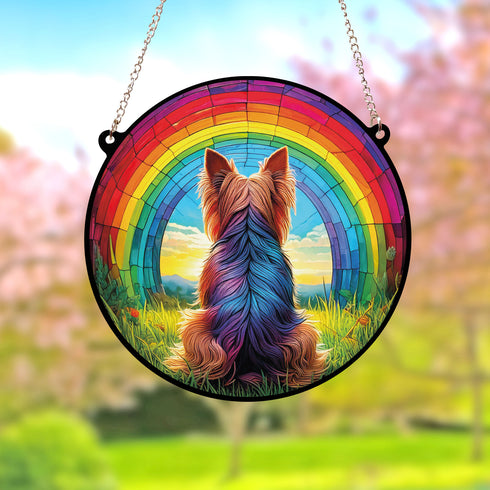 Yorkshire Terrier Rainbow Bridge Stained Glass Effect Suncatcher